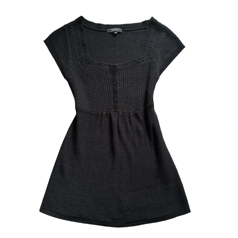 Coquette Y2K Black Short Sleeve Knit Button up Prairie Style Top - Picture 1 of 6